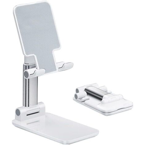 Cell Phone Stand, Angle Height Adjustable Cell Phone Holder with Silicon Pad for Desk Fully Forldable Mobile Phone Holder Compatible with All Mobile Phones, (White) (1/5)
