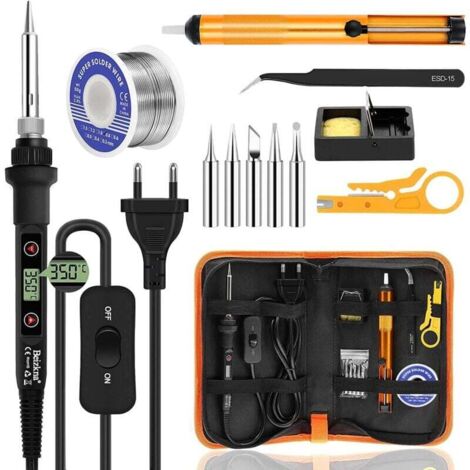 Fer à Souder Kit 80W Température Réglable 180-480°C Electronique de Precision avec Interrupteur ON/OFF, 5 Conseils de soudage, Pompe à Dessouder, Fil de Soudure, Station de Soudage, Pincettes (1/5)