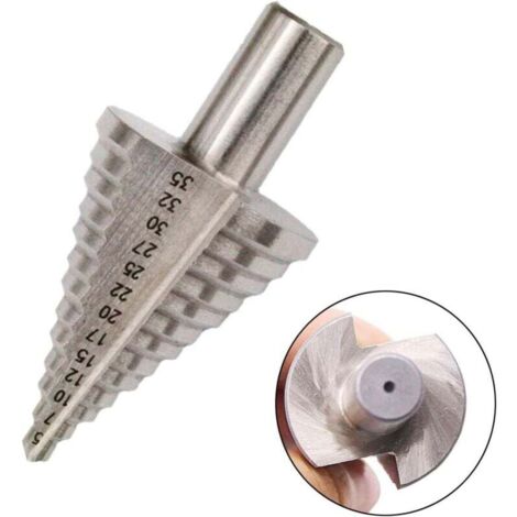 Foret conique étagé, 13 étapes 5 mm-35 mm HSS Foret étagé 4241 Foret étagé Outil de coupe-trou en titane à pointe conique à pointe hexagonale Kit d'outils HSS pour acier, bois, plastique, etc (1/5)
