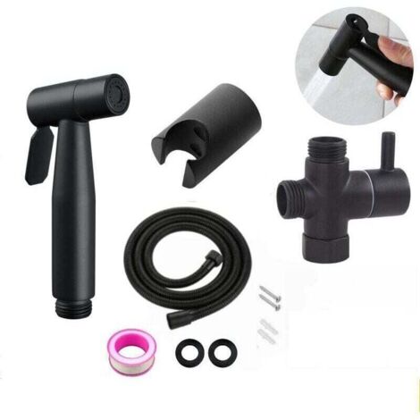 Pulvérisateur à main en acier inoxydable portable avec T-valve G1/2" et un Tuyau 1,5 m + soutien (Noir) (1/5)