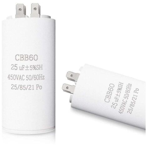 CBB60 25uf Condensateur de Démarrage 25µF Moteur condensateur 45 x 95 mm 50 / 60Hz 450VAC avec vis M8 pour moteur électrique/sèche-linge/Machine à Laver