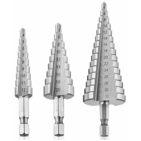 Foret Etagé, Foret Fraise Metal HSS 3PCS SKU00468 Meche Etage Perceuse Acier Fraise Forage Conique Triangle (1/4)