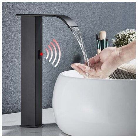 Mitigeur de lavabo à capteur noir infrarouge Automatique Mélangeur à induction Robinet de salle de bain Robinet de lavabo, Mitigeur Haute-Arc Robinets Mitigeur Lavabo levier unique Salle de Bains fonc