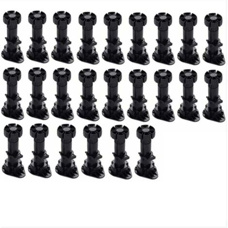 (60mm-80mm)24 Pièces Pieds D'Armoire Plastique,Pied de Meuble,Pied Réglable pour Meuble,Noir Pieds de Meuble Plastique avec Clip Fixation Base pour Meubles de Cuisine,Armoire et Canapé (1/5)