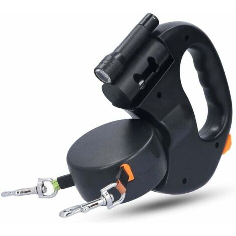 Laisse Double pour 2 Chiens,Laisse Chien Enrouleur pour Chien Jusqu'à 25kg/55 lb,Ruban en Nylon Solide Extensible à 3M, avec Coutures réfléchissantes Lumineuses,360º sans Enchevêtrement (1/5)