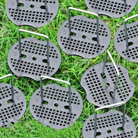 Lot de 30 piquets de jardin en plastique pour ancrage d'aménagement paysager, piquets fixes pour jardin, pelouse (coussinets noirs) (1/4)