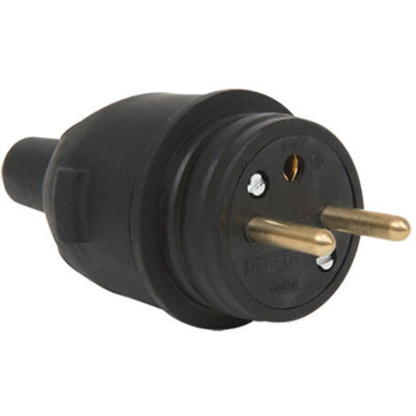 Fiche Mâle Electrique Etanche - Fiche Electrique 2P+T 16A - Remplacement ou Création Branchement sur Câble - En Caoutchouc - Noire - 97 x 49x 37 mm [Classe énergétique A] (1/2)