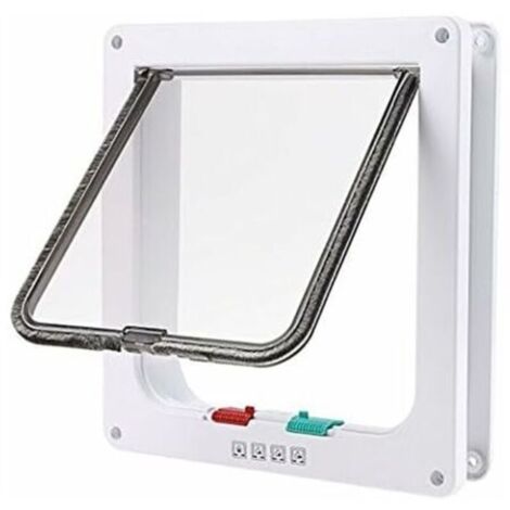 Grande chatière blanche à verrouillage de porte à 4 voies pour chat ou chien facile à installer (23 cm x 25 cm x 5,5 cm) (1/5)
