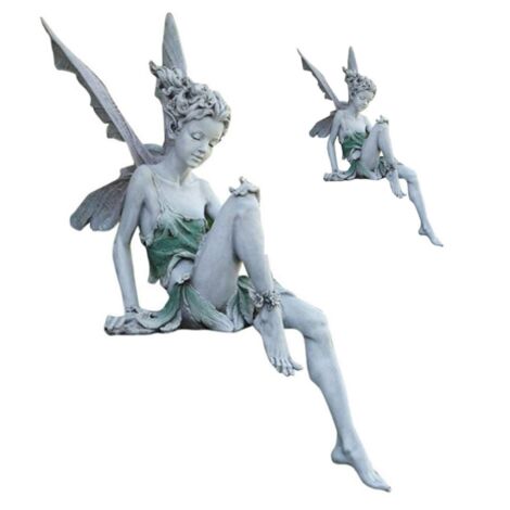 Statue de fée Assise , 2pcs ，Ornement de Jardin en résine Artisanat aménagement paysager décoration de Cour Parfaite Vacances/Cadeau d'anniversaire (1/5)