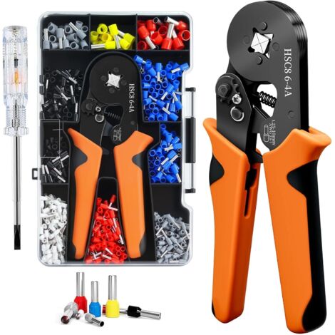 Pince a Sertir 0.25-10mm², avec Cosse Electrique 1250pcs, Cliquet Auto-Adjuvsable, Sertissage Précis,Pince à sertir avec embouts de câble - Pour usage domestique (1/5)