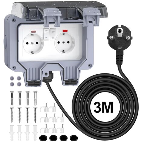 Prise extérieure étanche IP66 - 2 compartiments avec câble de 3 m (1/5)