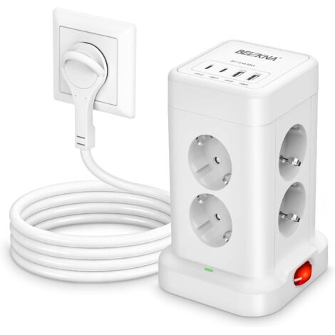 Multiprise avec 4 ports USB, multiprise 8 prises, fiche plate, protection contre les surtensions, cube multiprise, multiprise avec interrupteur, tour de prise