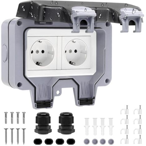 Prise extérieure 2 prises IP66 étanche - Gris (1/5)