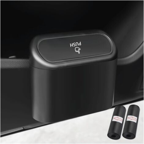 Poubelle de Voiture Universelle + 2PCS Sac, Rangement Intérieur Avec Couvercle, Accessoire Auto (Noir) (1/5)