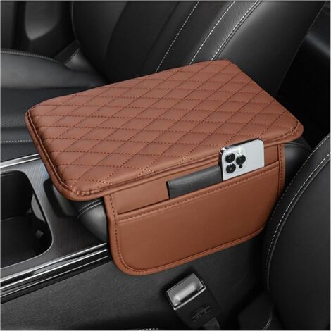 Coussin Accoudoir Voiture Amélioré,Coussin d‘Accoudoir Voiture Universel avec Deux Poches,Accessoire Voiture Interieur Confort pour la Plupart des Voitures,Camions et SUV (Marron) (1/5)