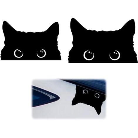 Lot de 2 autocollants de voiture chat drôle, dessin animé animal chat chaton autocollant, voiture drôle autocollant de voiture autocollant chat, autocollant de voiture noir autocollant drôle (1/5)