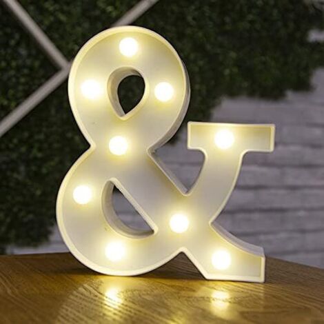 Lettre Allume la Forme de Symbole de LED, Lampes de Table de chapiteau en Plastique d'alphabet fête de Mariage d'anniversaire Tous Les Jours à la Maison tenture Murale Decor- & (1/5)