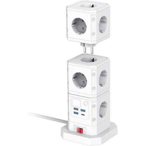 Socket With Usb Berker Socket Type C (Max. 250 V / 10 A / 2500W),Cubic Socket With Led Light, Multi-Functional Smart Plug, Corded Plug Board(14 Ac+3 Usb+Type C,White) Eu-Size (1/5)