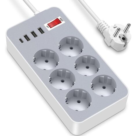 Prise Avec Prise Usb Berker Type C (Max. 5 V / 2 A / 2 A / 2200 W) - Prise Cubique De 1,8 M - Multi-Functional Smart Plug Board - Protection Lightning (6 Ac + 3 Usb + Type C, Blanc) - Taille (1/5)