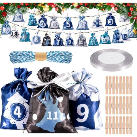 Calendrier de l'Avent à remplir, 24 Sachets en Tissu à Remplir soi-même 2024 Calendrier de Noël Sac cadeau de Noël à remplir pour enfants, 12 x 17 cm (1/5)