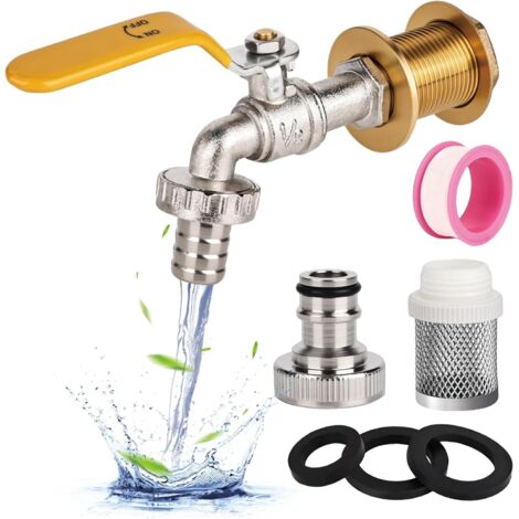 Robinet De Jardin 1/2" En Laiton Résistant À La Rouille Et Au Gel,Ibc Raccord Robinet Avec Raccord De Tuyau Robine Sortie D'arrêt Anti-Goutte Extérieur En Laiton (1/5)