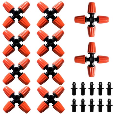 10 Pièces Atomise à 4 Voies Buse, Buse D'atomisation Croisée en Plastique, Jardinage Serre Atomisation Micro Buse avec Connecteur Barbelé, pour Jardin, Pelouse, Orange (1/5)