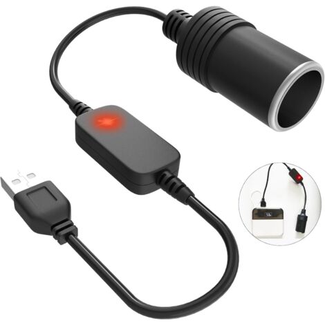 Convertisseur USB A mâle 5 V vers allume-cigare 12 V - Port USB 30 cm - Pour allume-cigare de voiture - Enregistreur de conduite - Caméra GPS DVR (moins de 8 W) (1/5)