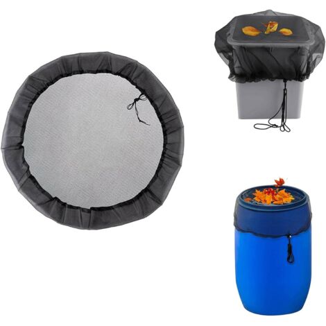 Lot de 2 housses en maille pour barils de pluie, 60 cm, cordon de filet de protection pour tonneau d'eau, couvercle de protection pour jardin, pelouse (1/5)