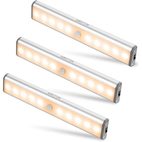 Lumières de placard à détecteur de mouvement, éclairage sans fil sous armoire de 10 LED avec batterie rechargeable intégrée, veilleuse magnétique autocollante Anywhere pour armoire de cuisine (1/5)