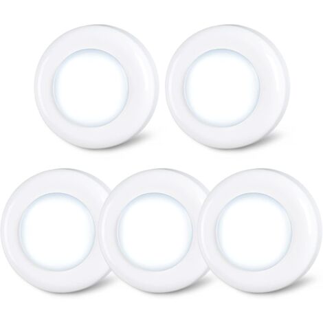 Lot de 5 petits spots LED tactiles, à coller, fonctionnement à piles, pour intérieur, placard, armoire, meuble de cuisine, blanc froid (1/5)
