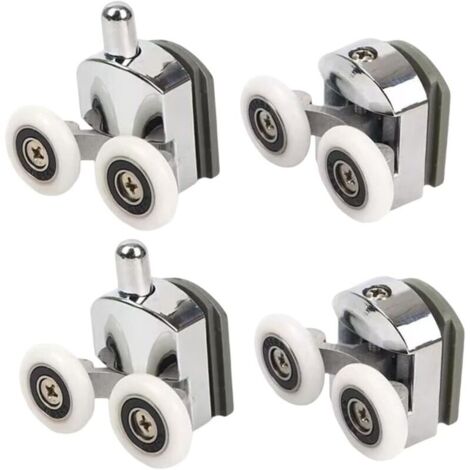 Roulettes de douche 4 pièces – Rouleaux doubles supérieurs et inférieurs – Pour verre de 4 à 6 mm d'épaisseur – Diamètre 23 mm (1/5)