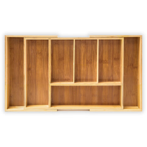Range-Couverts Ajustable Organiseur De Tiroir Extensible Hxlxp : 5 X 48,5 X 28 Cm 5 À 7 Compartiments En Bambou, Nature (1/5)