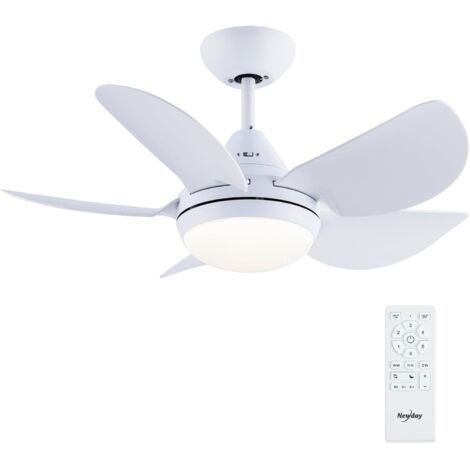 76CM Petit Ventilateur Plafond Blanc avec Lumiere et Télécommande, Moteur DC Silencieux, Dimmer sans pas, Temporisateur, Mode 7 Vitesses, 5 Pales Réversible pour Chambre Salon Cuisine Balcon