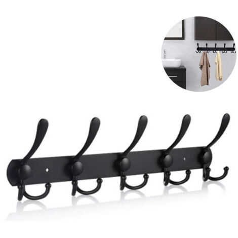 Ahlsen – Porte-manteau mural long 40 x 4,2 cm – Acier inoxydable noir – 5 crochets pour manteaux, chapeaux, sacs – Charge maximale 30 lb