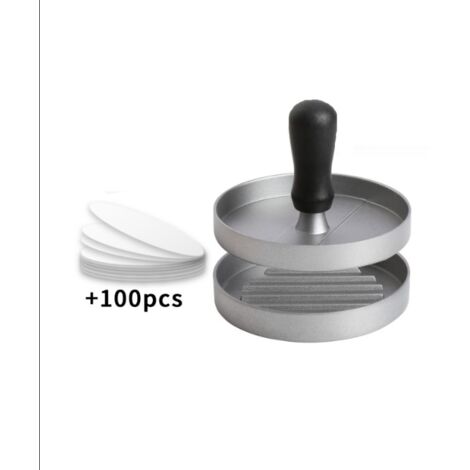 1PC Presse à Burger Moule Steak Haché en Aluminium Revêtement Antiadhésif + 100 Feuilles De Papier , Ustensiles Cuisine pour Faire Délicieux Hamburgers, Galettes Et Barbecues, Argent (1/5)