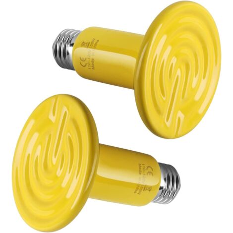 LAOA Ampoule chauffante en céramique pour reptiles, sans lumière, chauffage pour terrarium, amphibien, serpent, tortue, incubation de poulet, 150 W, lot de 2, jaune