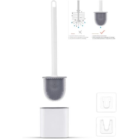 Coavas – Brosse WC silicone plate – Balayette antibactérienne avec base à séchage rapide – Montage mural ou au sol – Salle de bain blanche