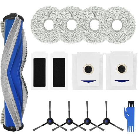 Lot de 14 accessoires de rechange pour Ecovacs X5 PRO, 1 brosse principale, 2 sacs à poussière, 2 filtres HEPA, 4 tampons serpentins, 4 brosses latérales, 1 brosse (1/5)