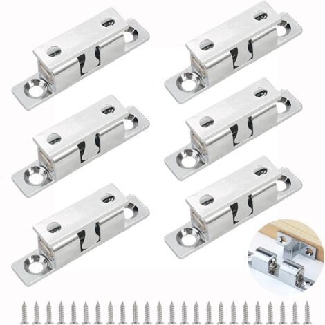 6 Pièces Loqueteau à Bille, 46mm Loquet à Double Rouleau Réglables Loquet à Bille pour Porte D'armoire Loqueteaux de Meuble de Porte Avec 24 Vis, pour Placard Armoires, Salle de Bain, Tiroirs (Argent) (1/5)