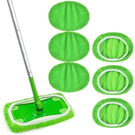 Vicloon Chiffon de Vadrouille Réutilisable, 6 Pièces Tampons de Vadrouille en Microfibre, Tissu de Vadrouille en Peluche de Corail, Chiffon de Remplacement Compatible Swiffer, Humide et Sèche (1/5)