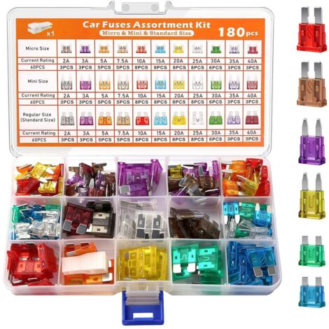 Lot de 180 fusibles de voiture mixtes avec coffret de rangement et extracteur de fusible pour voiture, camping-car, camion, moto (1/5)