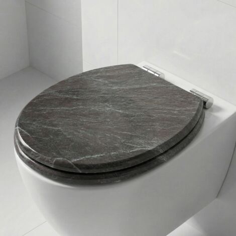 Abattant WC en MDF  Universel Ajustable pour la plupart des toilettes de forme ovale ┃ Abattant WC en bois MDF standard salle de bain  Siège de WC + fixations (Marbre Classique) (1/5)