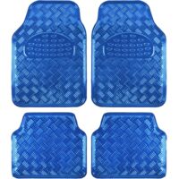 Metallic Chrome Car Floor Mats All-Weather Universal Fit Automotive Floor Mats for Cars SUVs, Floor Mats for Trucks, Car Mats Full Set Front & Rear, Non-Slip Backing - Blue
