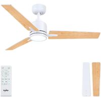 Ventilateur de Plafond avec Lumiere Dimmable Bois, 122cm Ventilateur de Plafond avec Télécommande Silencieux, Plafonnier Ventilateur avec 3 Pales Réversibles, 3 Minuterie pour Chambre Salon