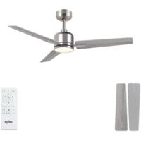 107cm Ventilateur de Plafond avec Lumières Bois, Ventilateur de Plafond Argent avec Télécommande Silencieux Chambre, Plafonnier Ventilateur avec Pales MDF Réversible pour Salon Cuisine Terrasse