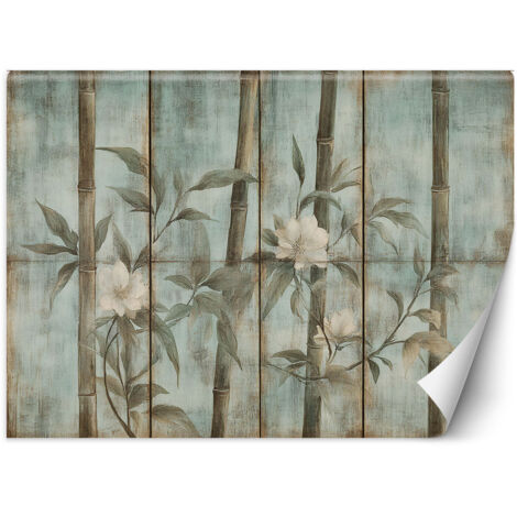 Papier peint pousses de bambou avec fleurs sur fond texturé 200x140 (1/5)