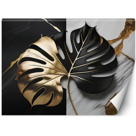 Papier peint monstera or et noir sur fond blanc et noir 400x280 (1/5)