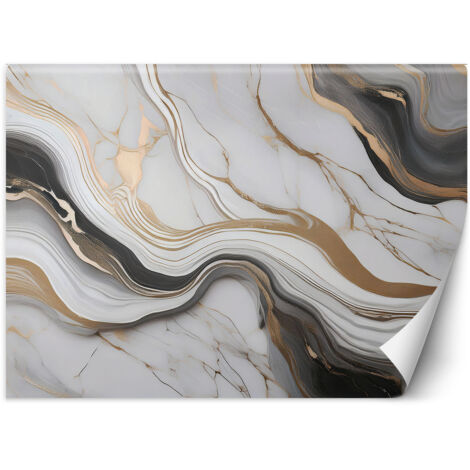 Papier peint Abstraction marbre blanc et or 300x210 (1/5)