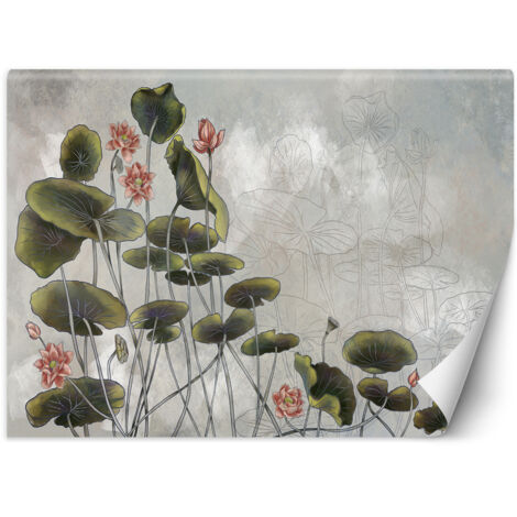 Fototapete Wasserlilie Blumen Betonwand Grau 300x210 cm (1/5)