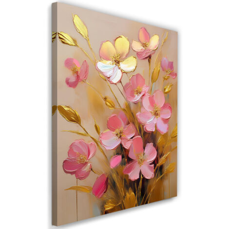 Tableau déco Fleurs or rose glamour 60x90 (1/5)